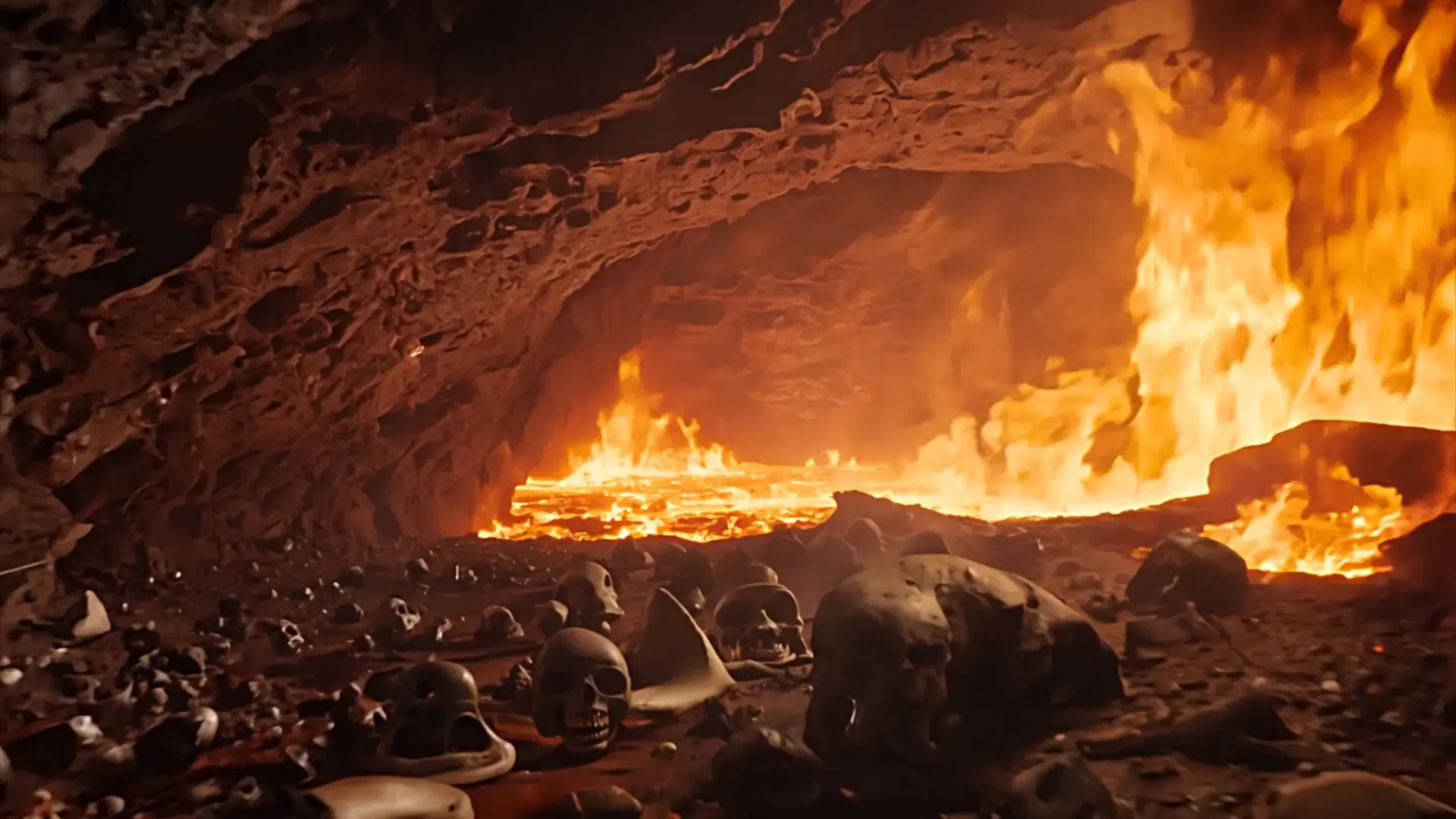 Fiery Skull Cave with Lava Flow for Dark Fantasy Title Animation